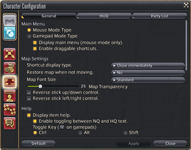 FFXIV Character Configuration UI Settings Menu